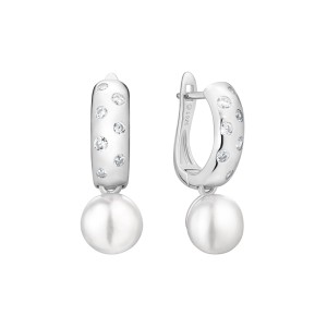 Cercei argint cu perle naturale albe si cristale DiAmanti SK26101EL_W-G (Argint 925‰ 4 g.)